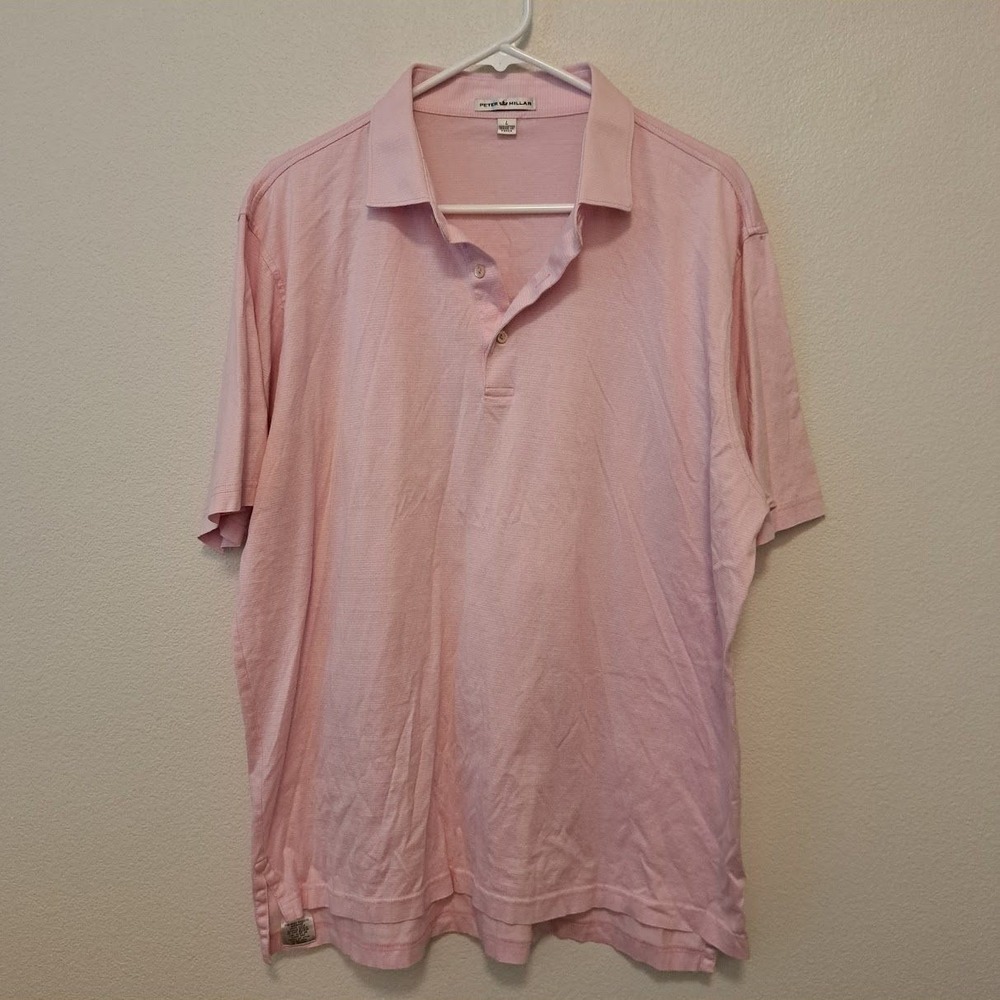Peter Millar Mens Pink Micro Stripe Cotton Short Sleeve Polo Shirt Large